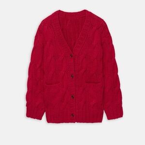 Vintage Liz Claiborne Cable Knit Mohair Red Cardigan Size Medium